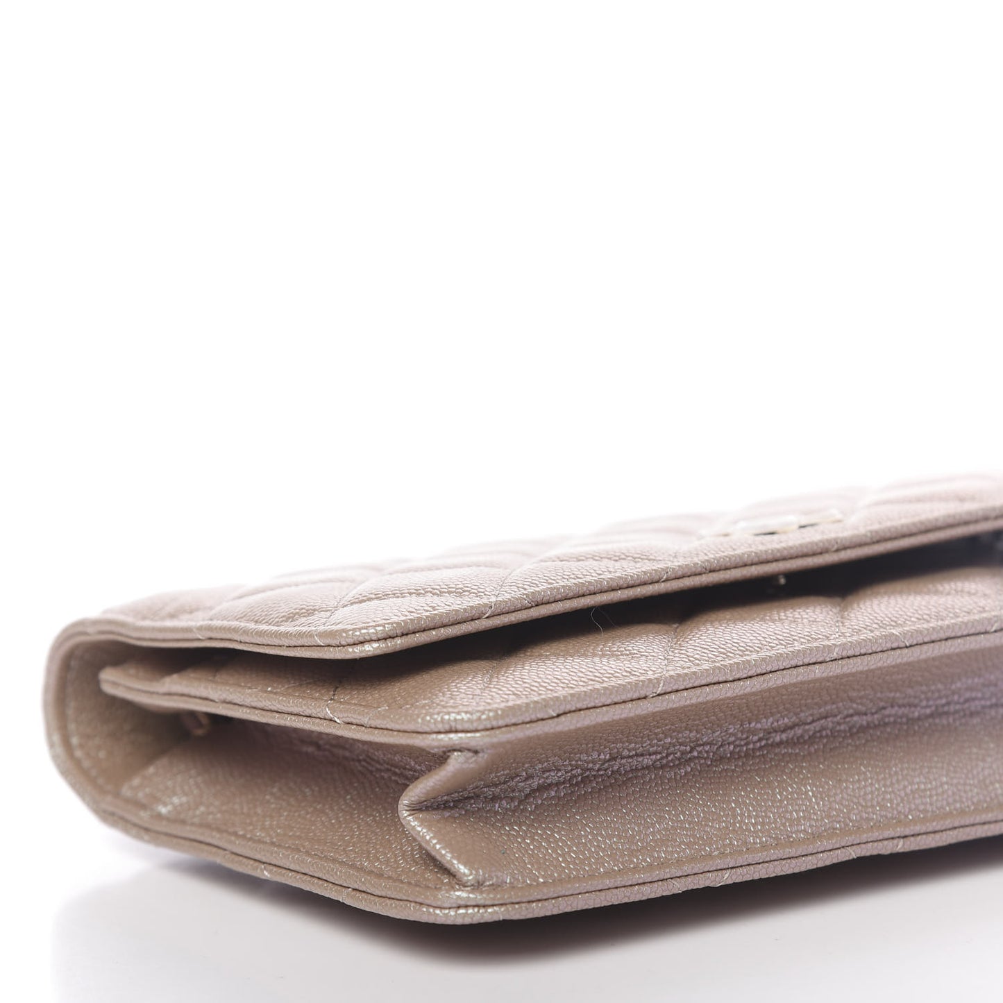 Iridescent Caviar Quilted Wallet On Chain WOC Beige