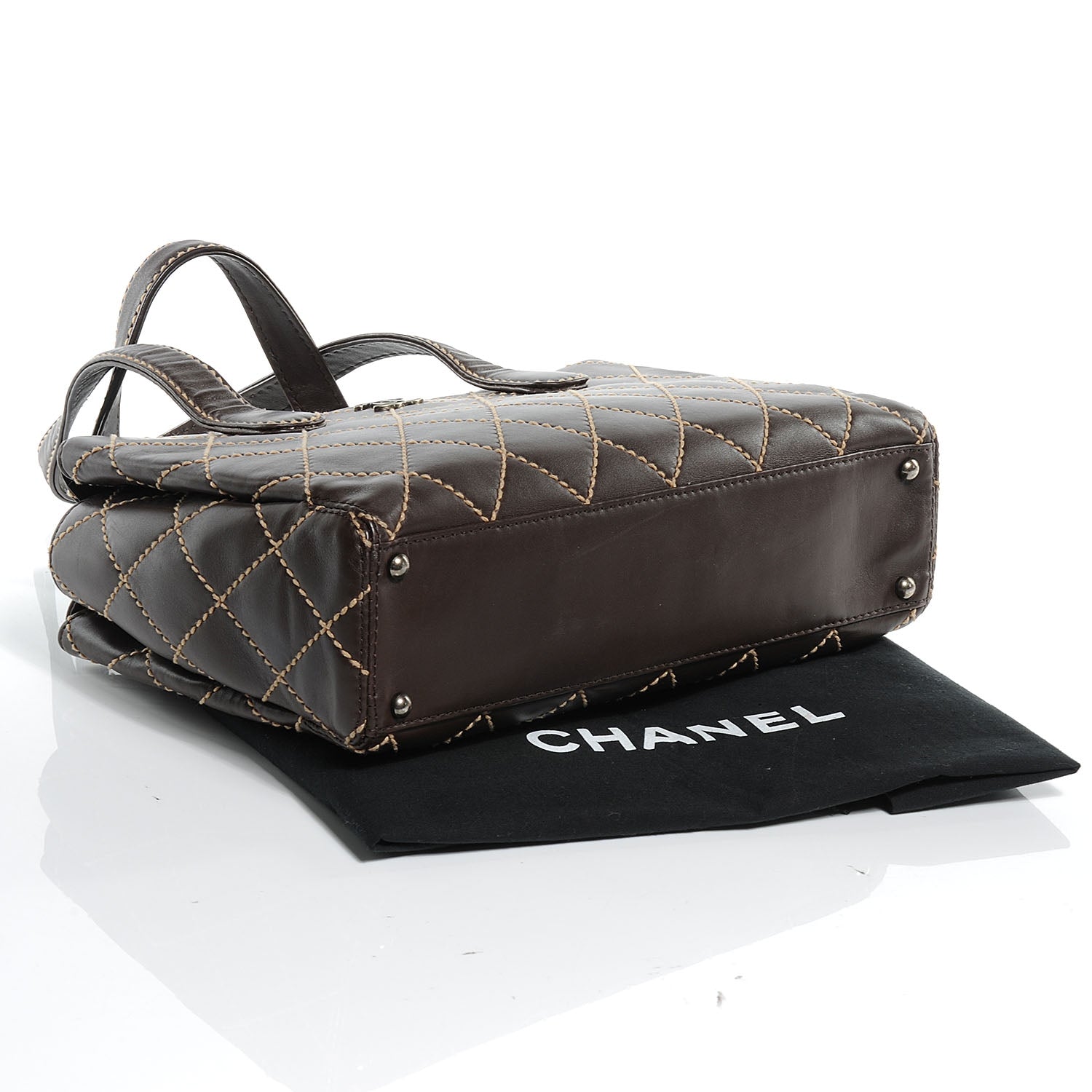 Chanel Leather Quilted Surpique Stitched Tote Brown 4 of 7
