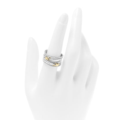 David Yurman Sterling Silver 18K Yellow Gold Double X Crossover Ring 56 7.5 2 of 4