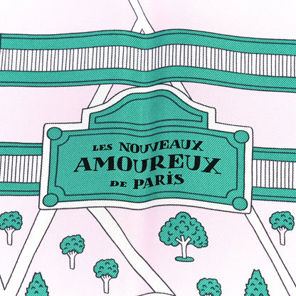 Hermes Silk Les Nouveaux Amoureux de Paris Scarf 90 Rose Pale Menthol 5 of 6