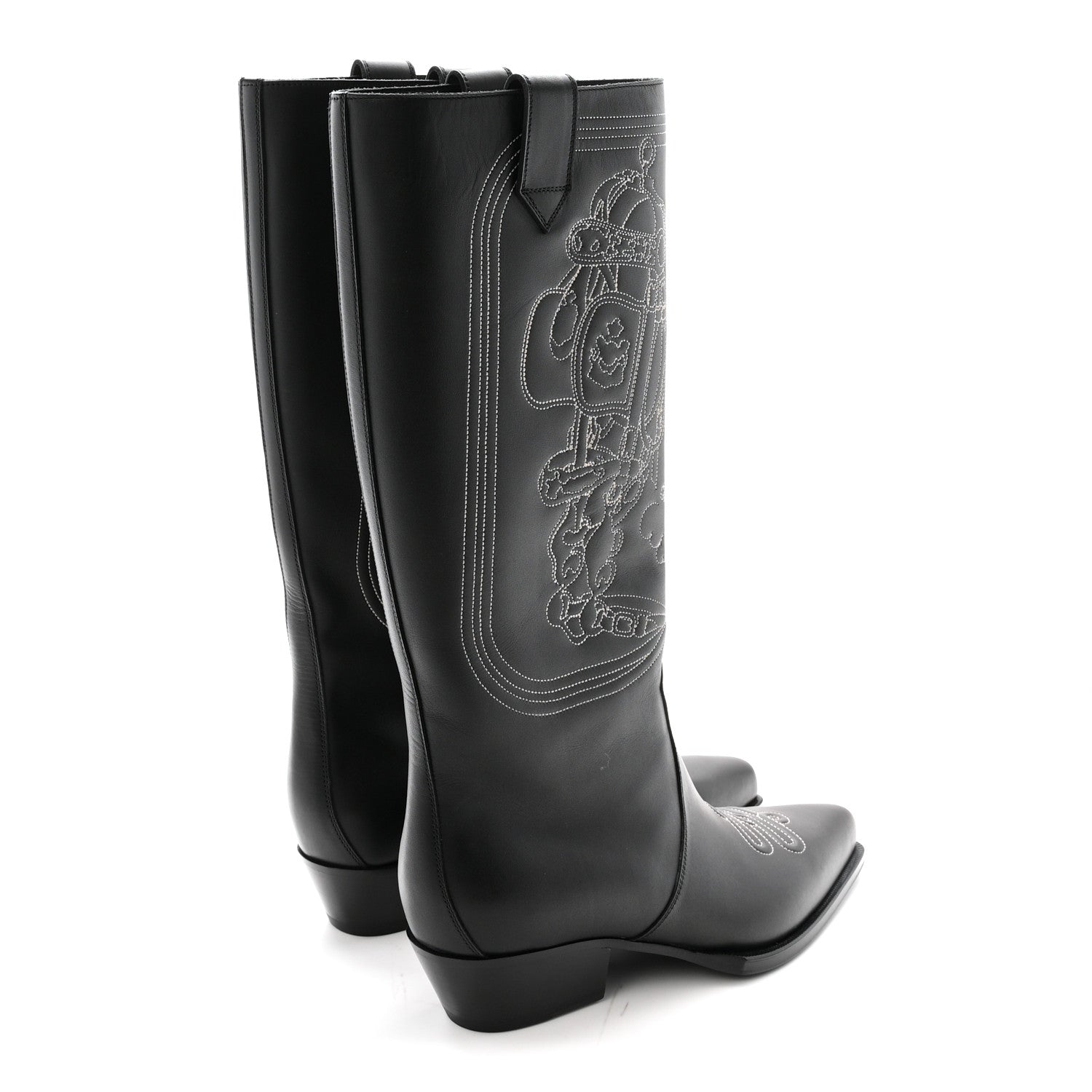 Hermes Calfskin Folk 35 Boots 39 Black 5 of 9