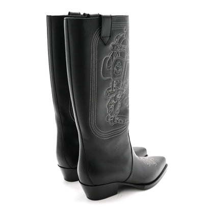 Hermes Calfskin Folk 35 Boots 39 Black 5 of 9