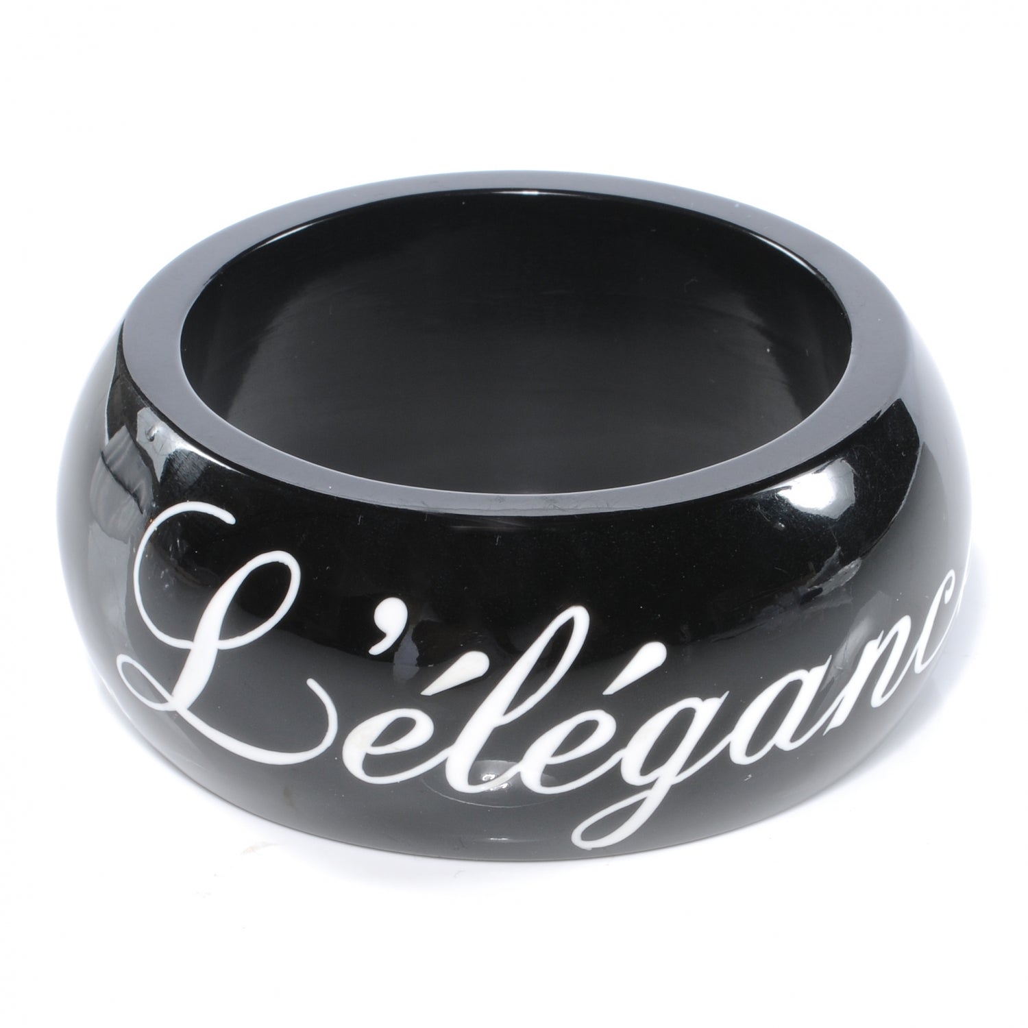 Chanel Wide Resin L'Elegance French Quote Bangle Black 3 of 5