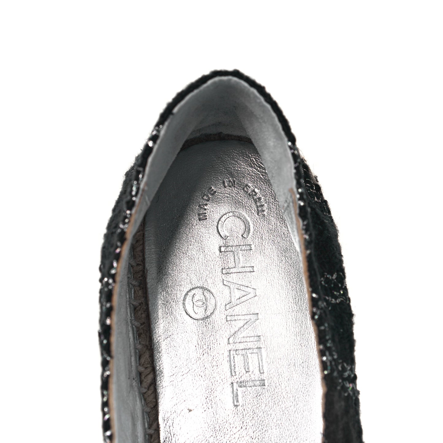 Tweed Lambskin CC Espadrilles 38 Black Silver