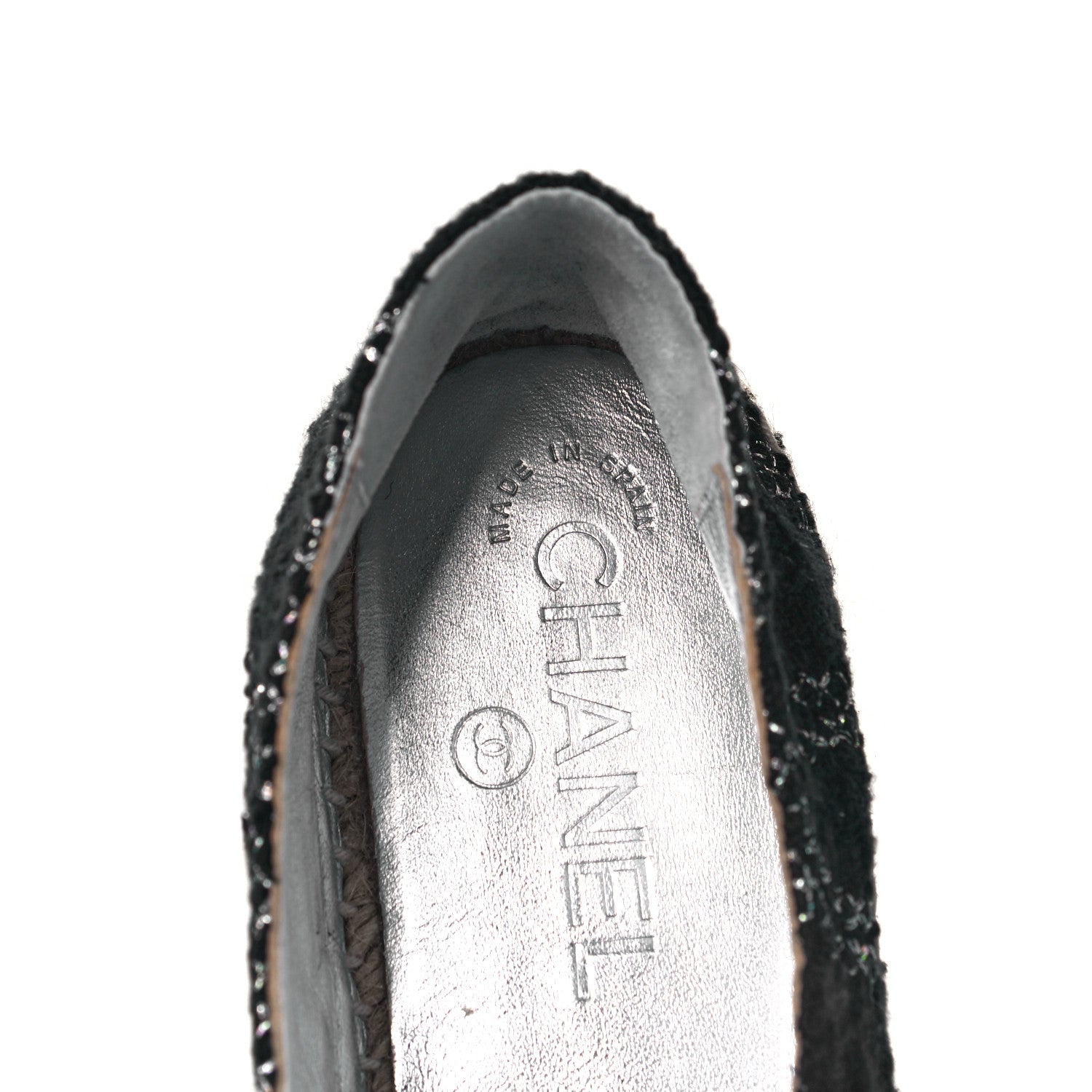 Chanel Tweed Lambskin CC Espadrilles 38 Black Silver 8 of 8
