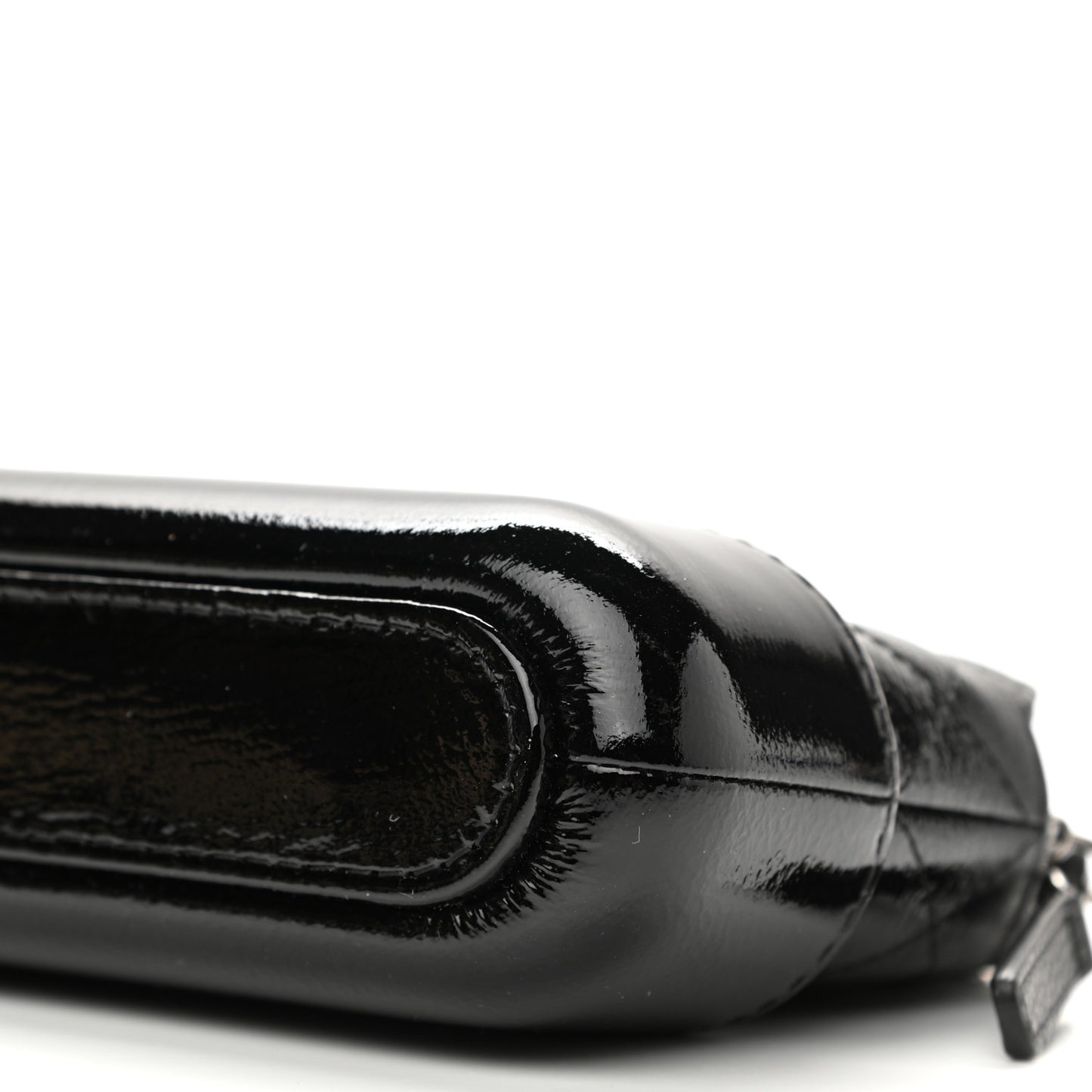 Patent Goatskin Quilted Small Gabrielle Clutch With Chain Black