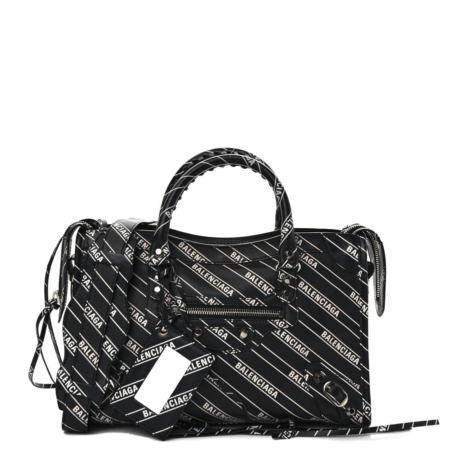 Balenciaga Veau Allover Logo Classic Silver Hardware S City Black White 1 of 13