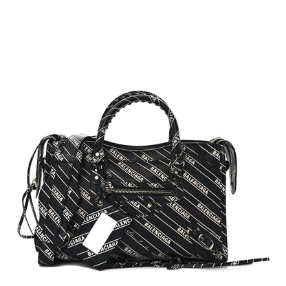 Balenciaga Veau Allover Logo Classic Silver Hardware S City Black White 1 of 13