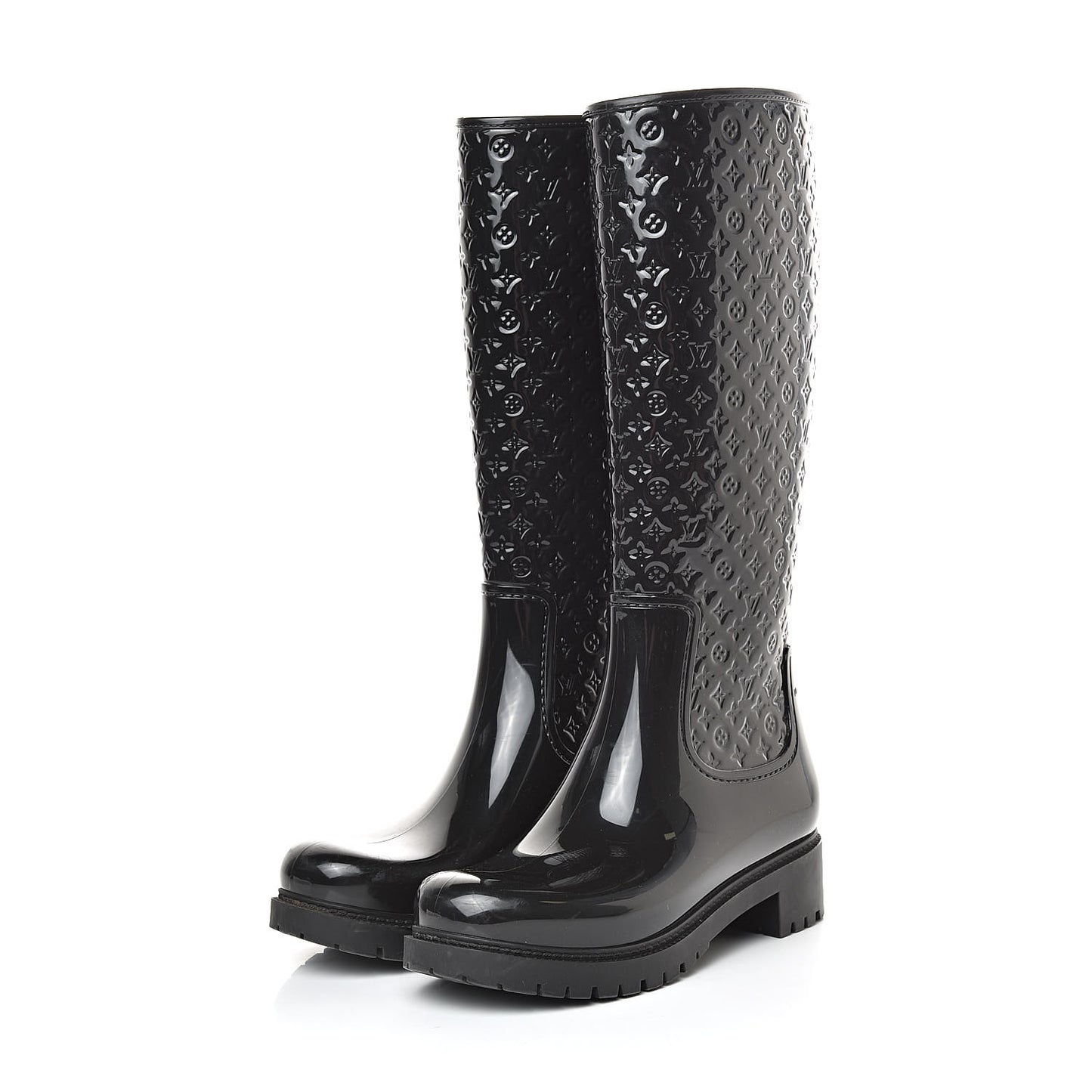 Rubber Embossed Monogram Splash Rain Boots 37 Black