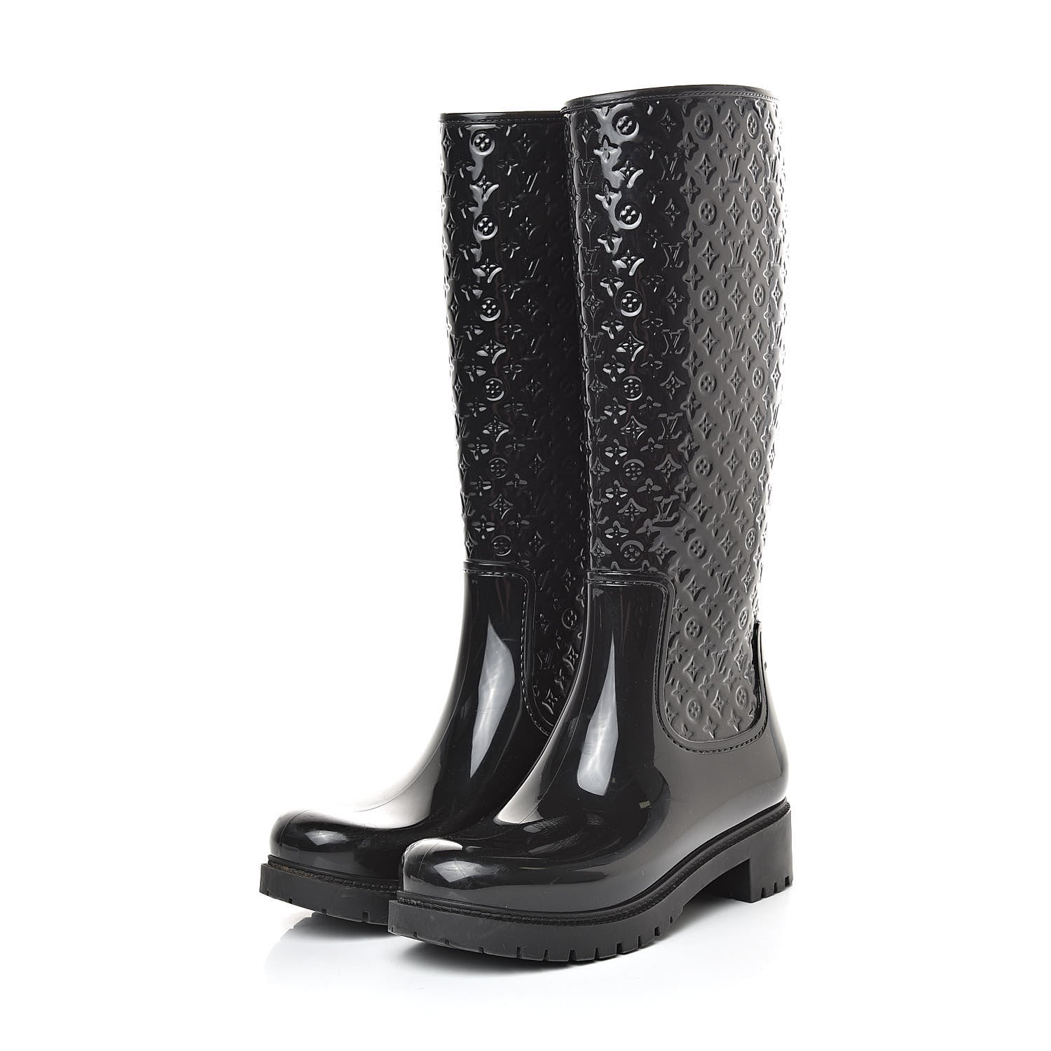 Louis Vuitton Rubber Embossed Monogram Splash Rain Boots 37 Black 3 of 13