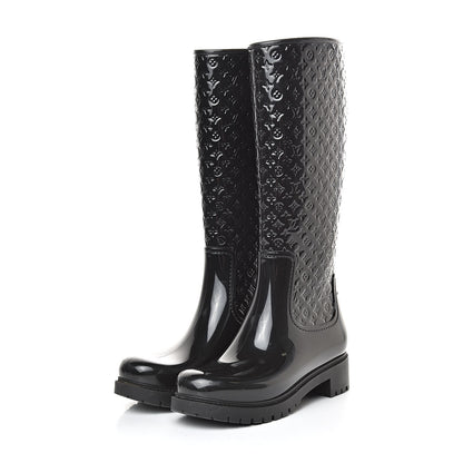 Louis Vuitton Rubber Embossed Monogram Splash Rain Boots 37 Black 3 of 13