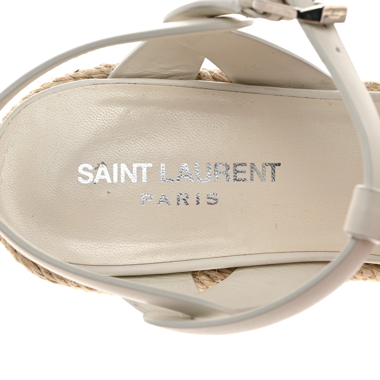 Saint Laurent Calfskin Tribute 95 Platform Espadrille Wedge Sandals 38 Porcellana 6 of 9