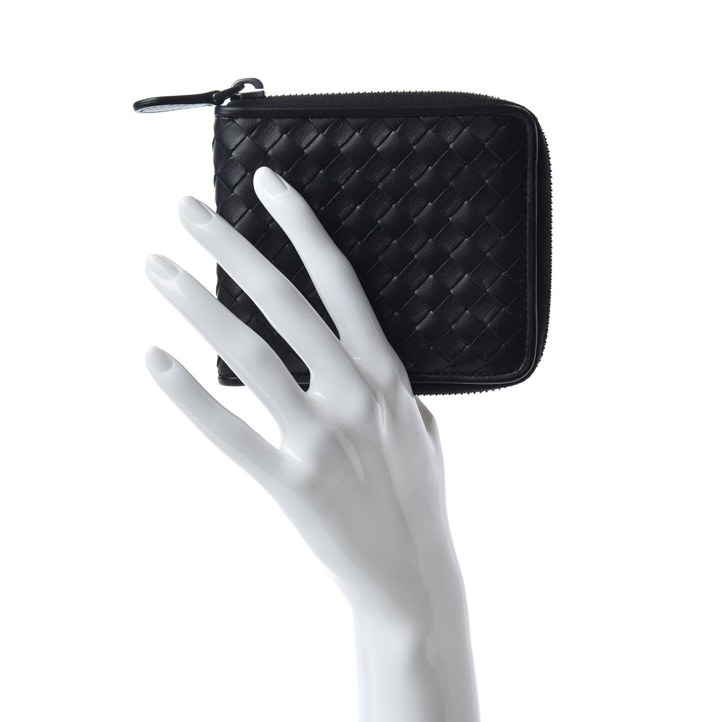 Nappa Intrecciato Zip Around Compact Wallet Black