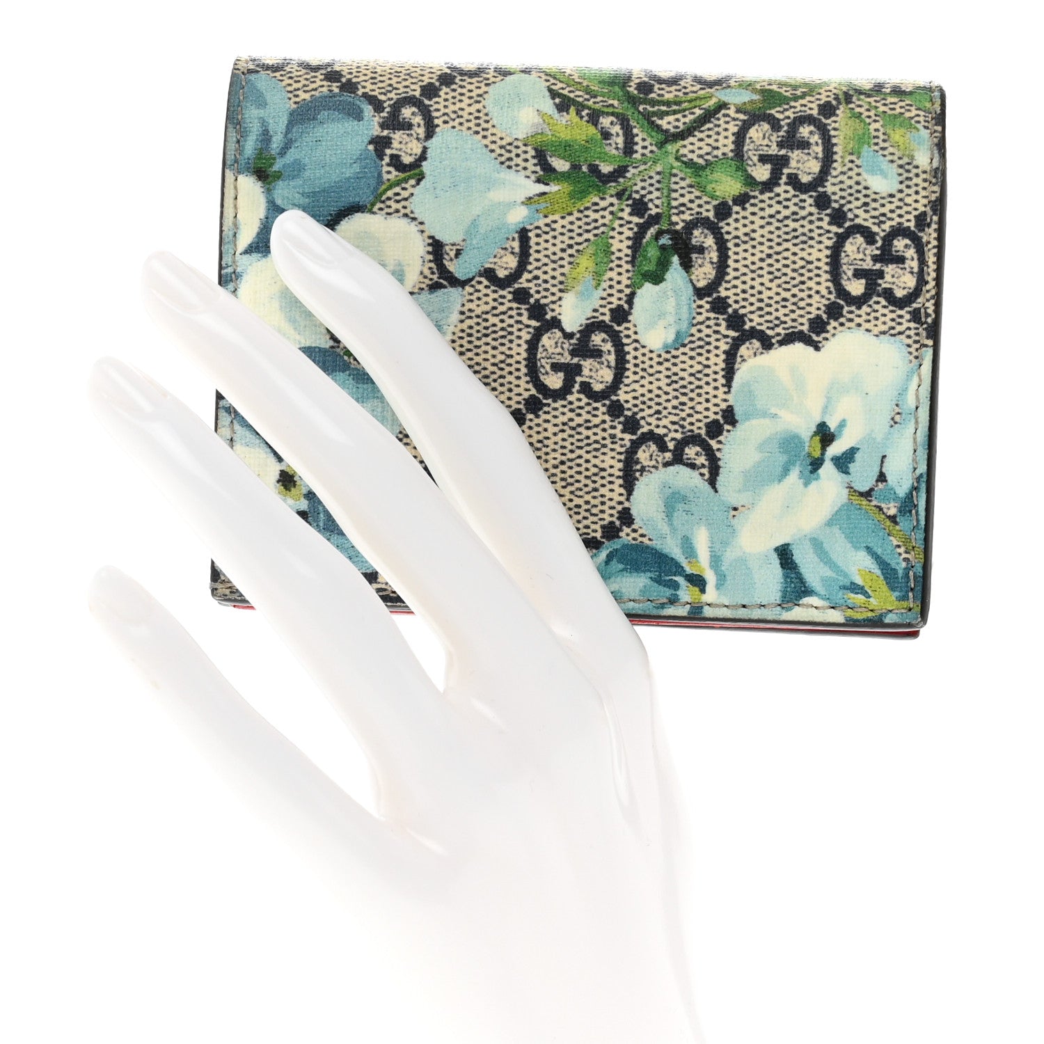 Gucci GG Supreme Monogram Blooms Card Case Wallet Beige Blue Navy Hibiscus Red 2 of 8