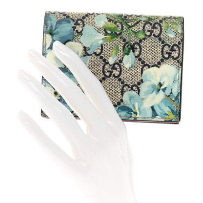 Gucci GG Supreme Monogram Blooms Card Case Wallet Beige Blue Navy Hibiscus Red 2 of 8