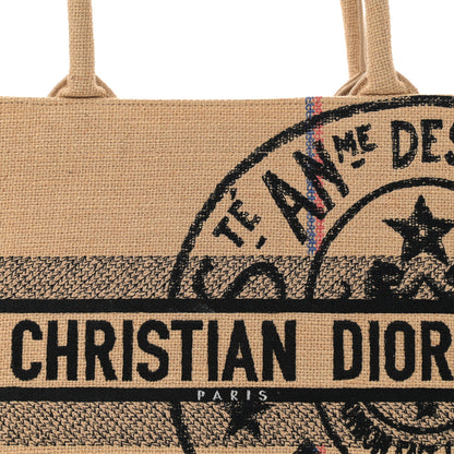 Christian Dior Canvas Jute Embroidered Medium Book Tote Black Beige 8 of 14