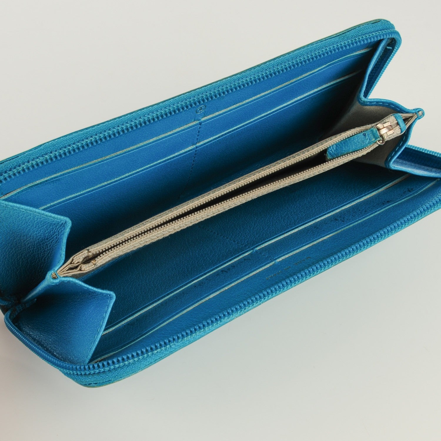 Chanel Goatskin Embossed Jacket Zip Around Wallet Blue 8 of 8