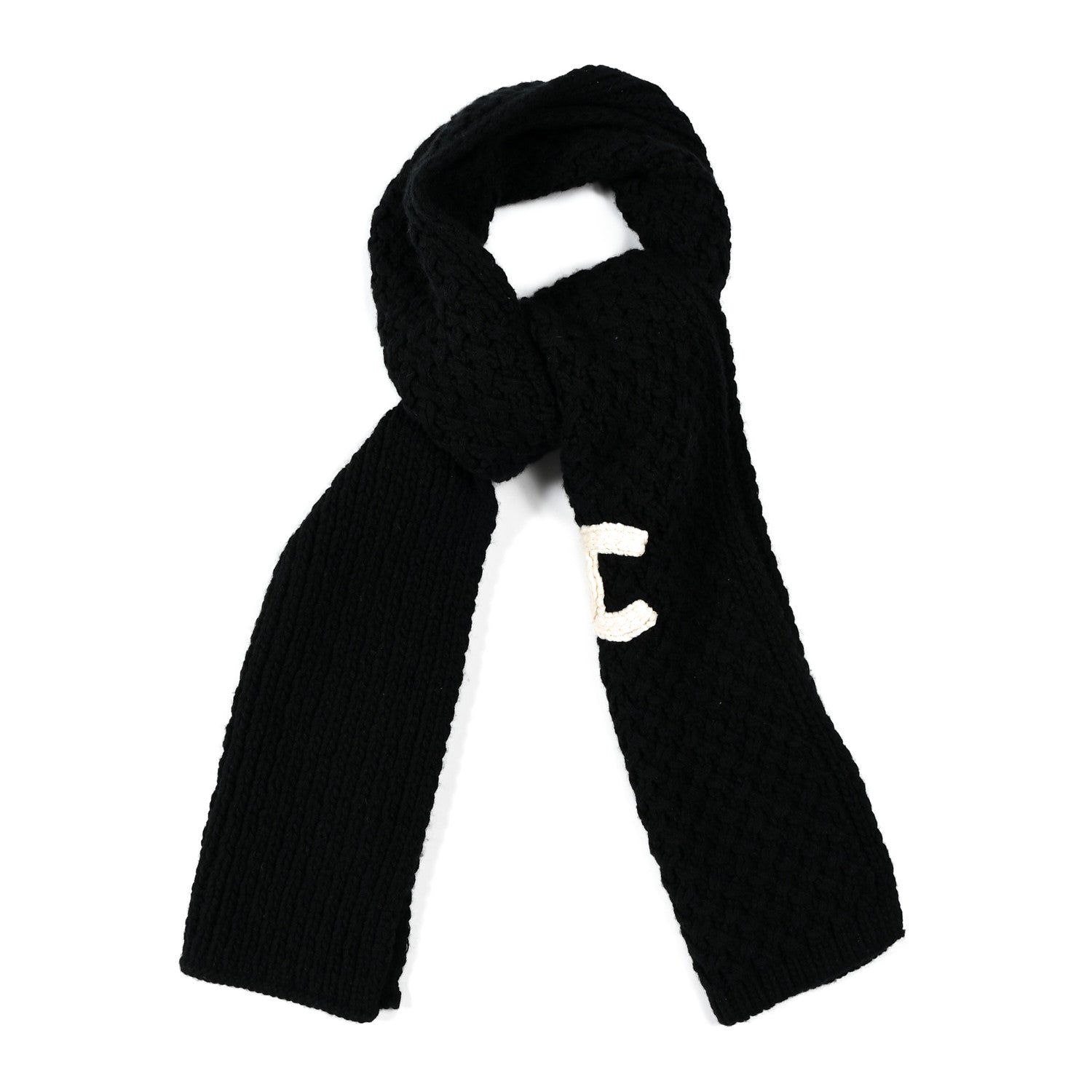 Chanel Cashmere Knit CC Scarf Black White 1 of 3