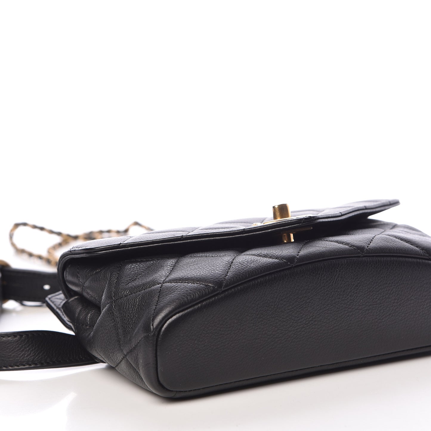 Calfskin Quilted Carry With Chic Flap Waist Bag With Chain Black