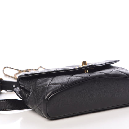 Chanel Calfskin Quilted Carry With Chic Flap Waist Bag With Chain Black 6 of 10