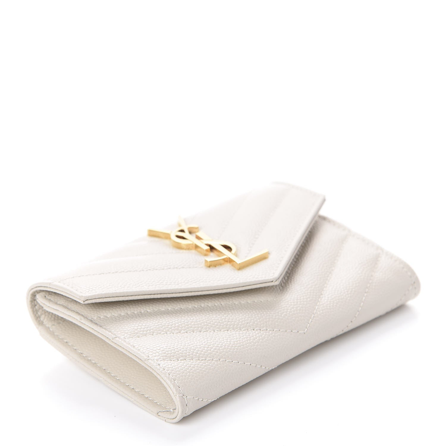 Saint Laurent Grain De Poudre Matelasse Chevron Small Monogram Envelope Wallet Crema Soft 4 of 11
