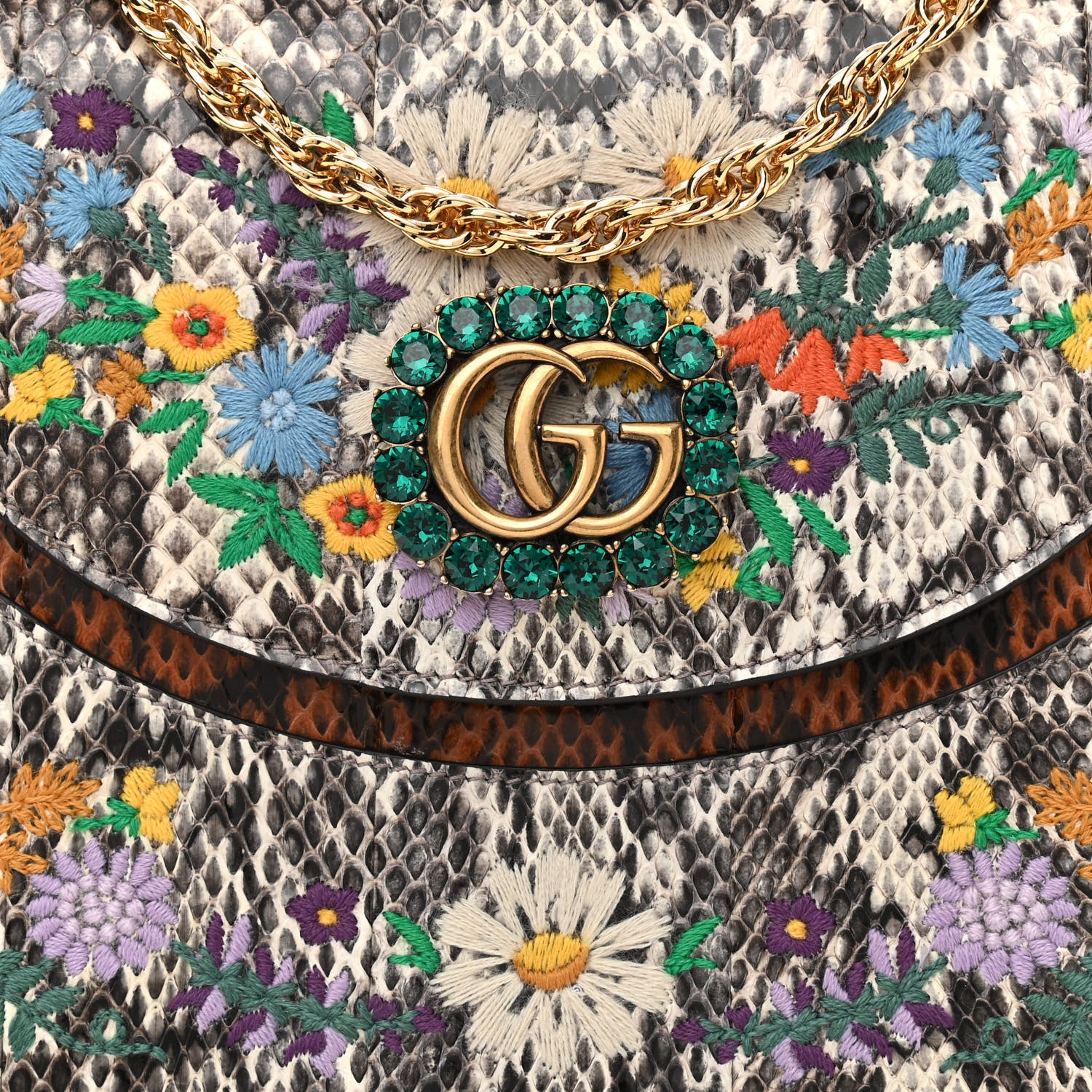 Gucci Snakeskin Embroidered Linea Ricami Shoulder Multicolor 8 of 11