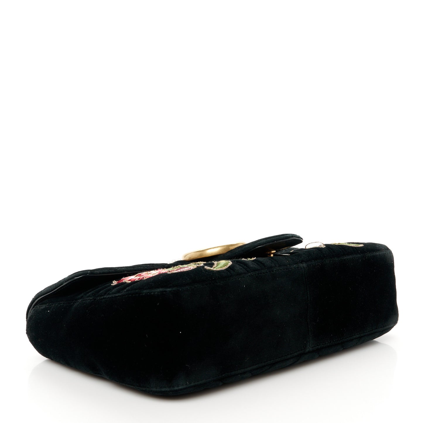 Velvet Matelasse Loved Embroidered Medium GG Marmont Shoulder Bag Black