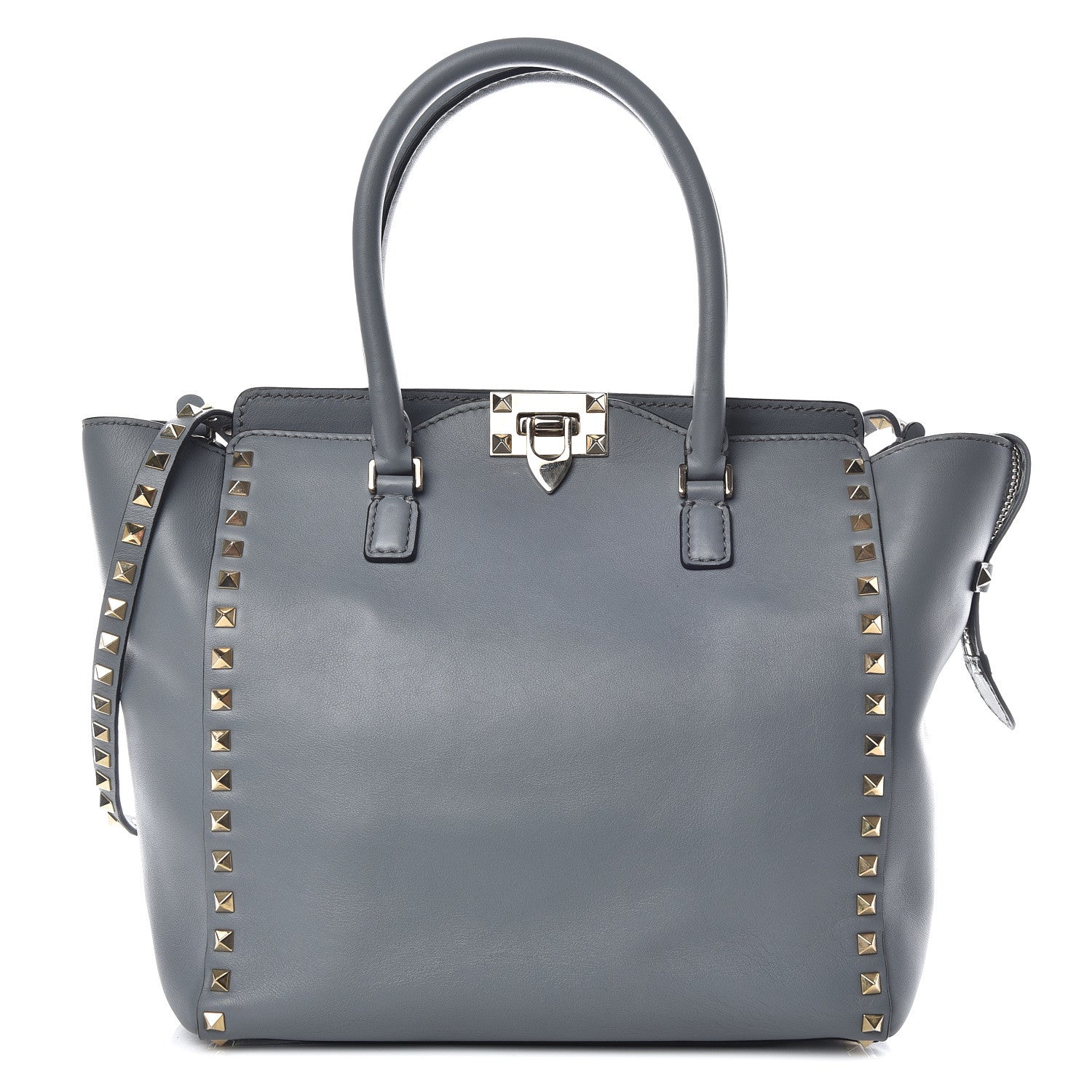 Valentino Garavani Vitello Rockstud Double Handle Tote Grey 1 of 10