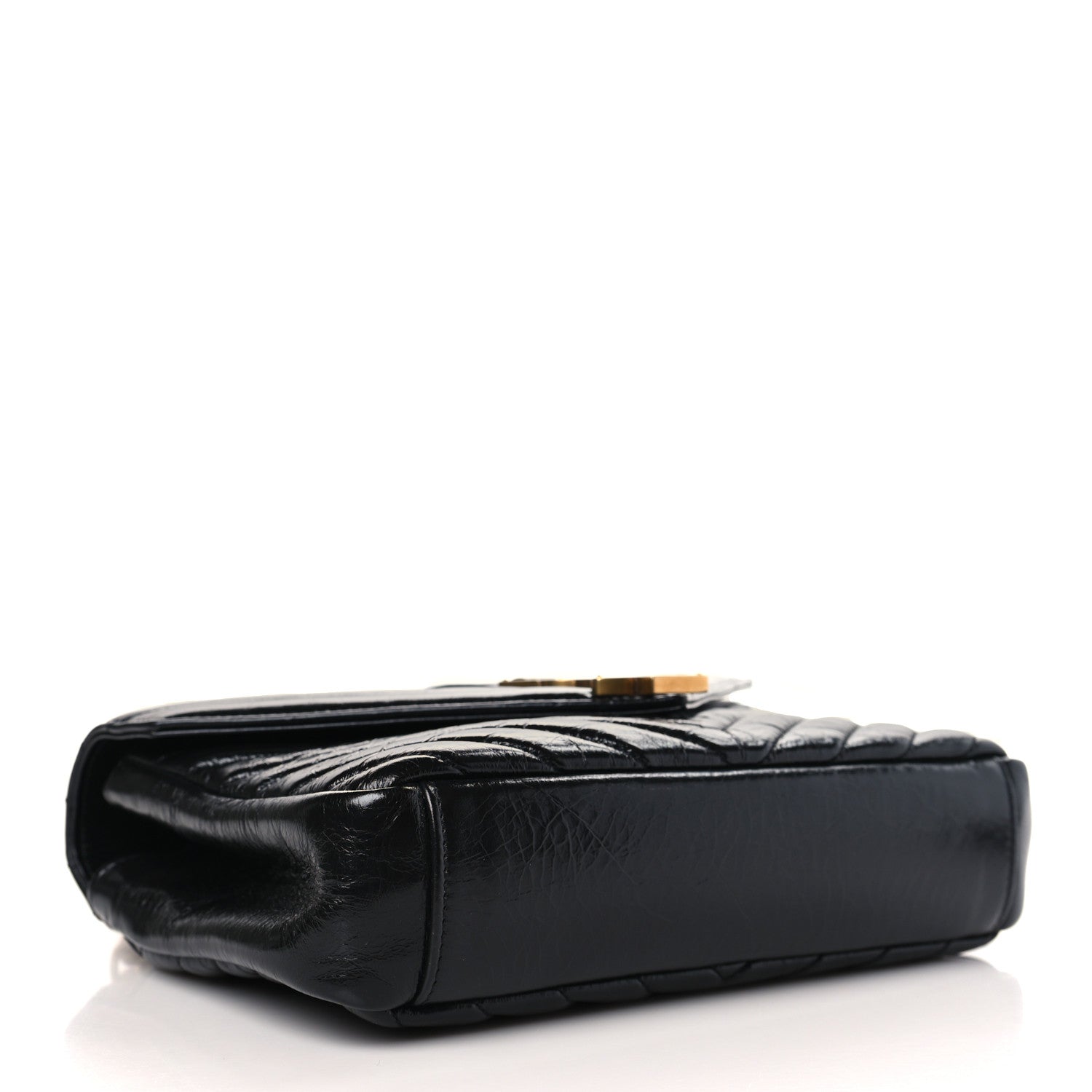 Saint Laurent Cracked Shiny Calfskin Matelasse Chevron Monogram Medium College Bag Black 4 of 9
