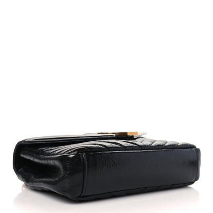 Saint Laurent Cracked Shiny Calfskin Matelasse Chevron Monogram Medium College Bag Black 4 of 9