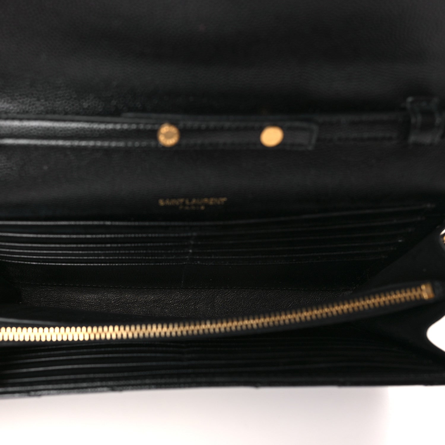 Saint Laurent Grain De Poudre Matelasse Chevron Monogram Chain Wallet Black 4 of 8