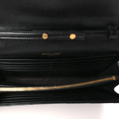 Saint Laurent Grain De Poudre Matelasse Chevron Monogram Chain Wallet Black 4 of 8