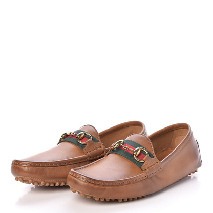 Gucci Salamanca Tamponato Calfskin Web Womens Horsebit Driver Loafers 36.5 Light Cuir 3 of 8