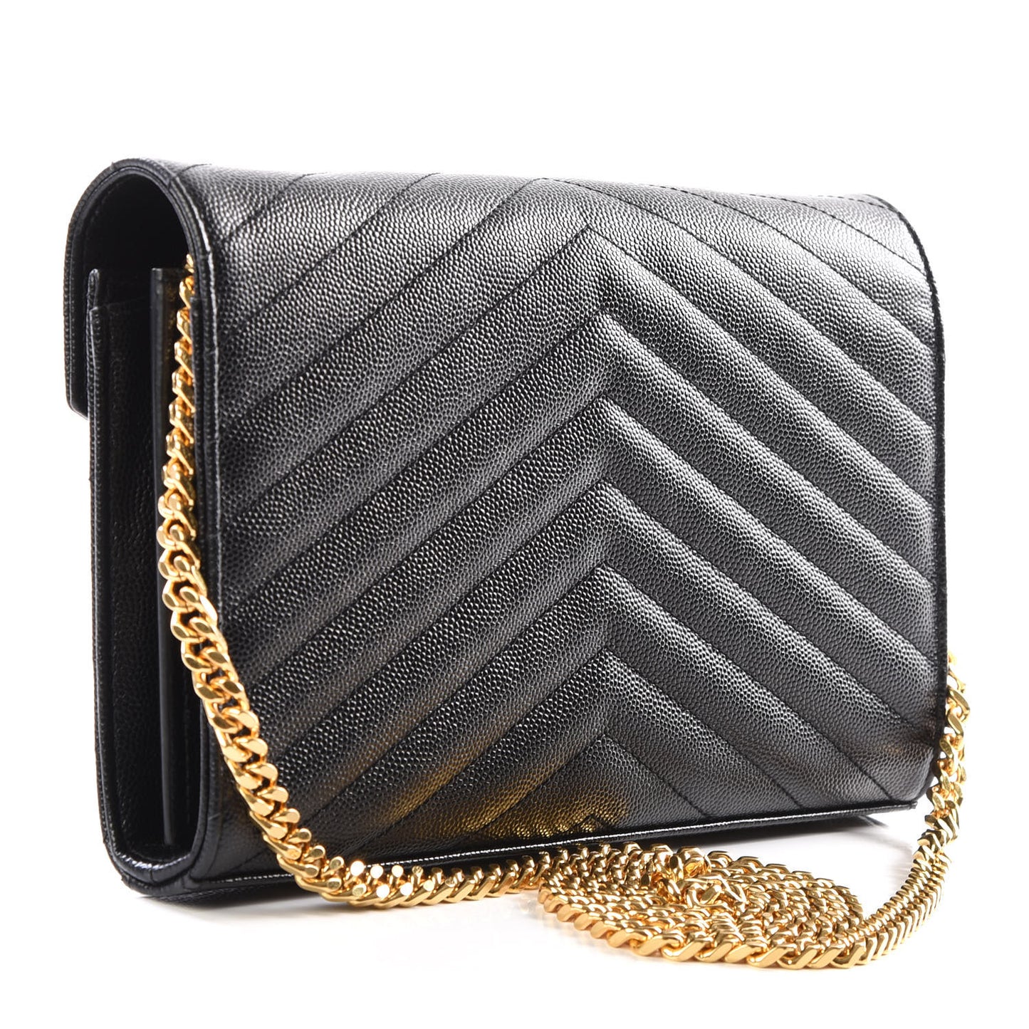 Grain De Poudre Matelasse Chevron Monogram Chain Wallet Black