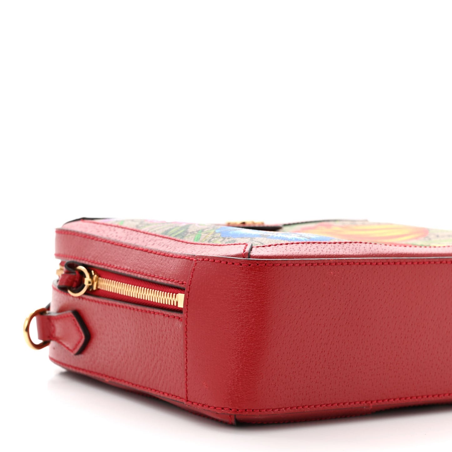 GG Supreme Monogram Flora Web Small Ophidia Top Handle Shoulder Bag Hibiscus Red