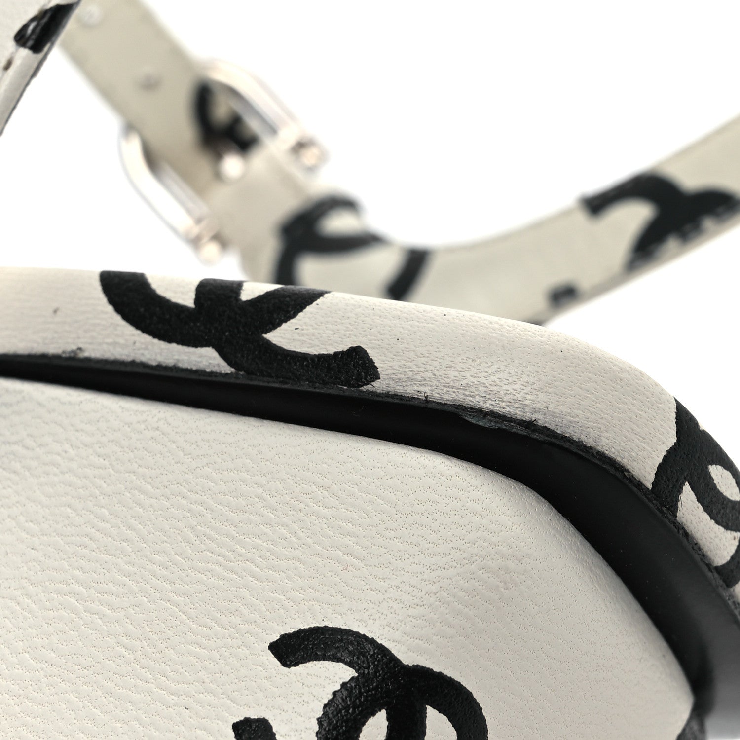 Chanel Printed Lambskin CC Sandals 37 White Black 14 of 15