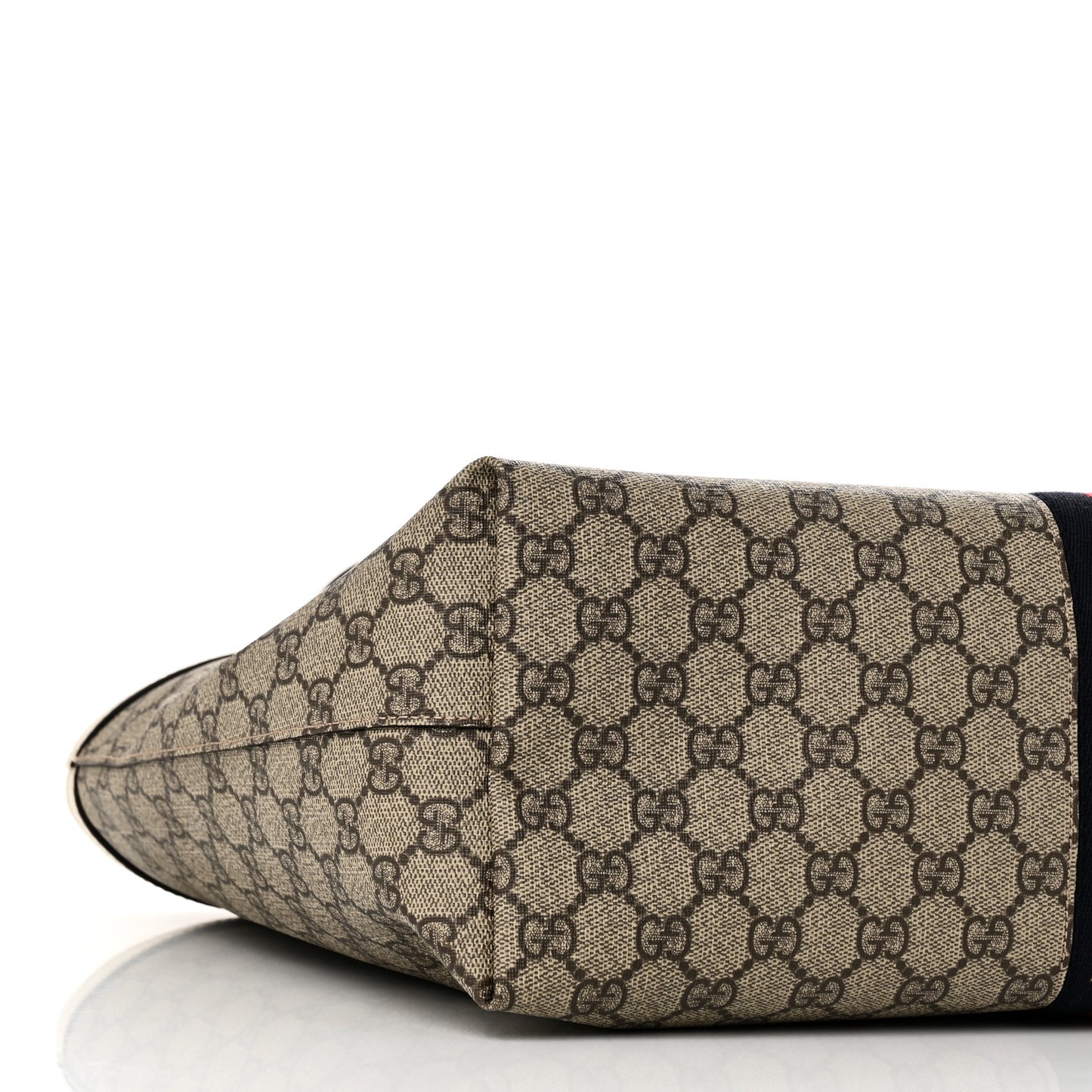 GG Supreme Monogram Textured Dollar Calfskin Web Medium Ophidia Shopping Tote Beige Ebony Mystic White