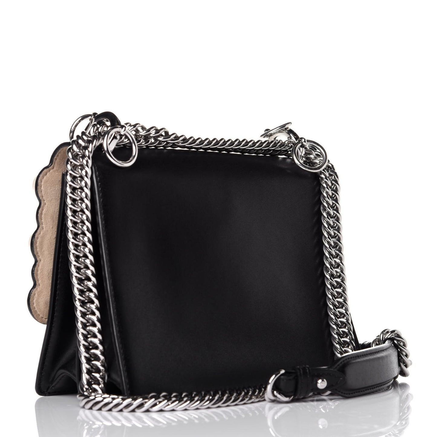 Vitello Liberty Pearl Scalloped Studded Small Kan I Shoulder Bag Black