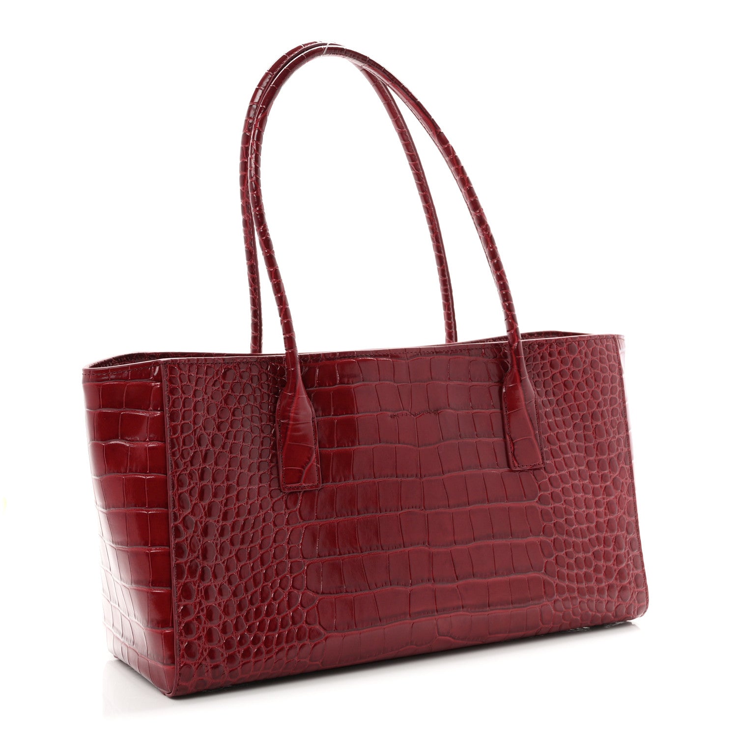 Chanel Calfskin Crocodile Embossed Archetype Small Shopping Tote Burgundy 3 of 11