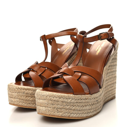 Saint Laurent Calfskin Tribute 95 Platform Espadrille Wedge Sandals 41 Brown 3 of 7