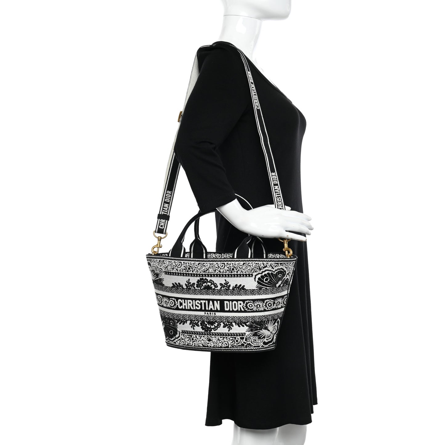 Canvas Embroidered Butterfly Bandana Print Hat Basket Bag Black White