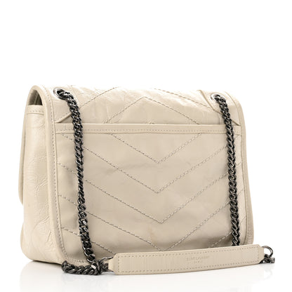 Saint Laurent Crinkled Calfskin Matelasse Monogram Baby Niki Chain Satchel Ivory 3 of 11