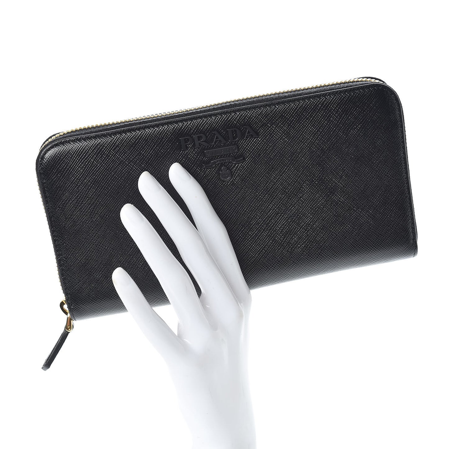 Saffiano Shine Monochrome Zip Around Wallet Black