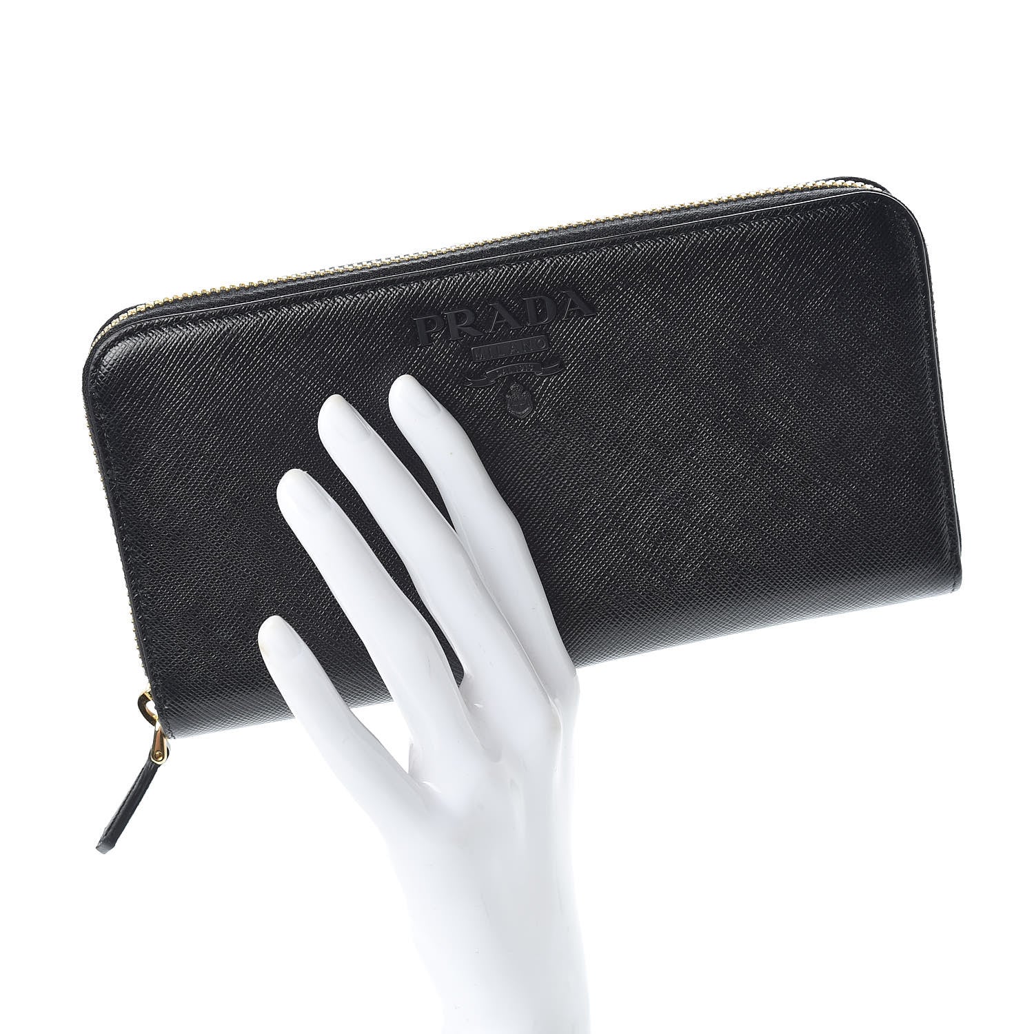 Prada Saffiano Shine Monochrome Zip Around Wallet Black 2 of 9