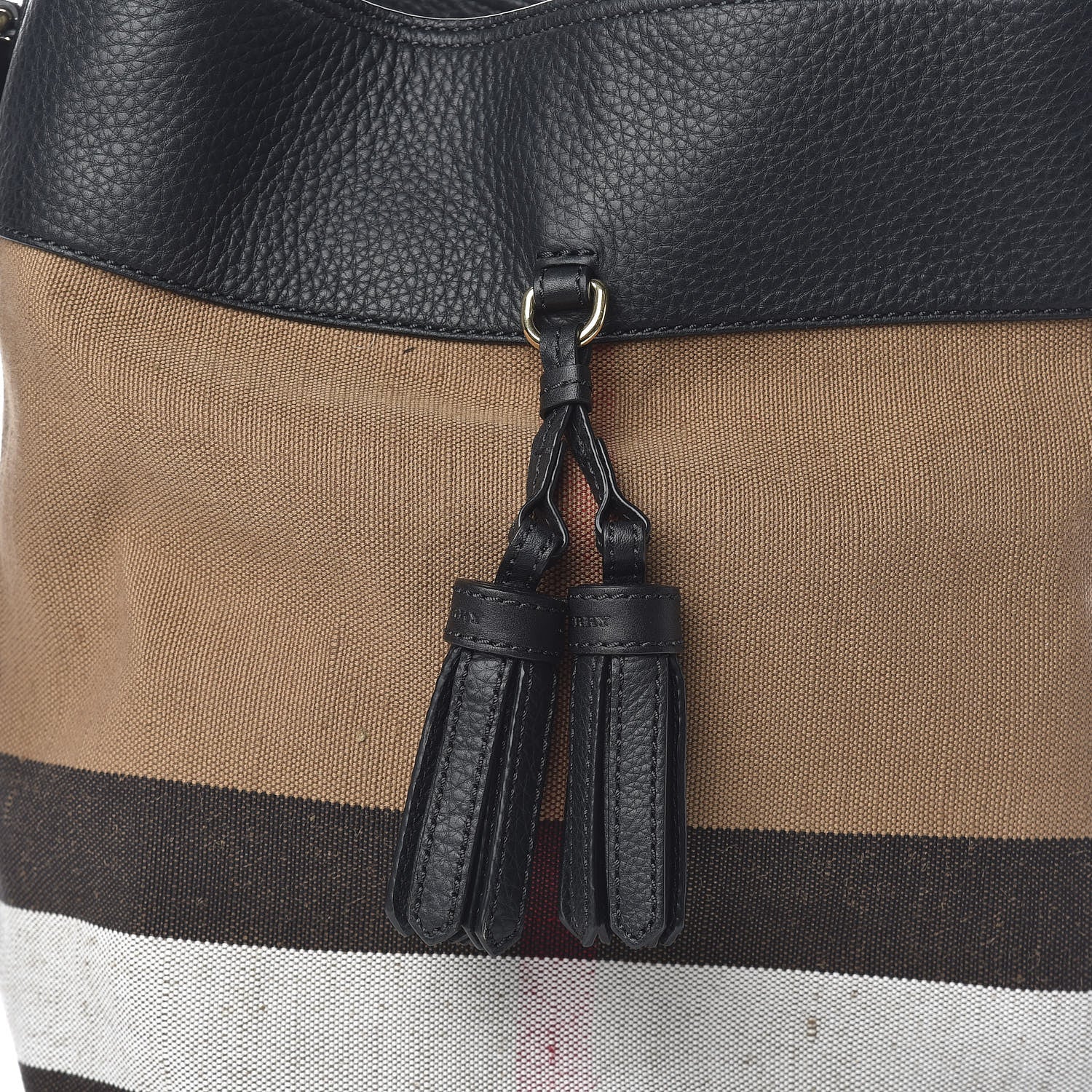 Burberry Grainy Calfskin Canvas Mega Check Medium Ashby Tassel Hobo Black 10 of 10