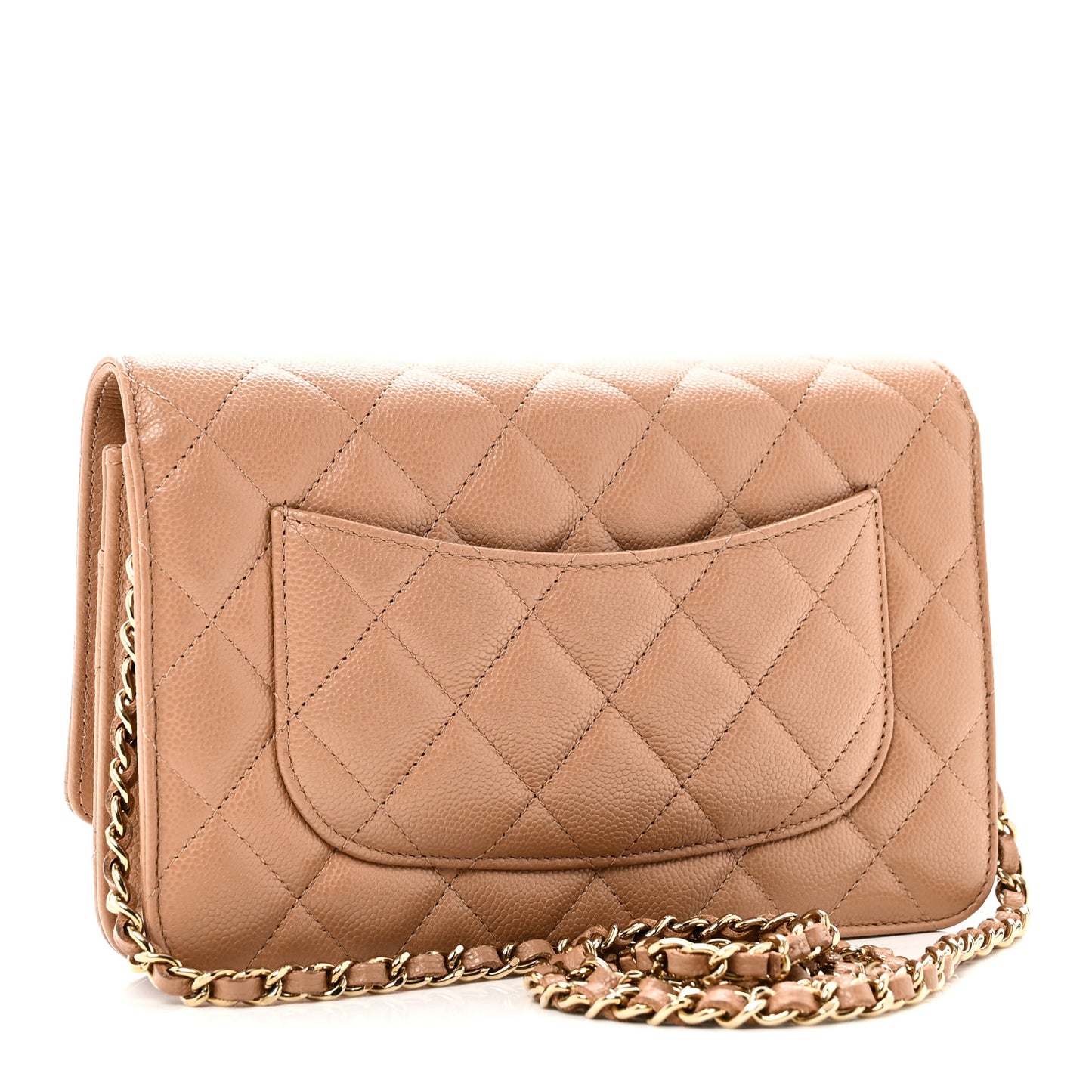 Caviar Quilted Wallet on Chain WOC Dark Beige