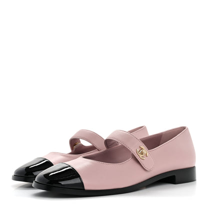 Chanel Calfskin Patent Mary Janes Flats 40 Pink Black 4 of 10