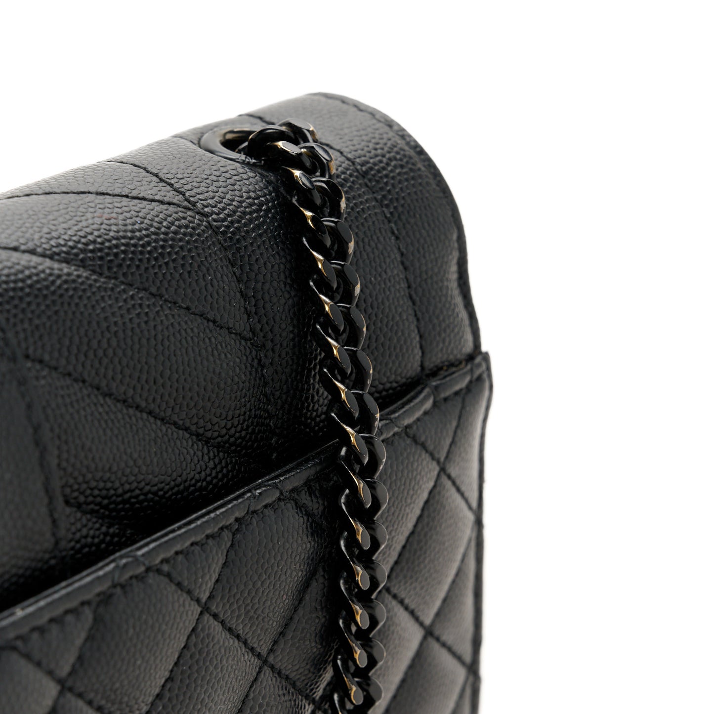 Grain De Poudre Textured Mixed Matelasse Triquilt Small Monogram Monochrome Satchel Black