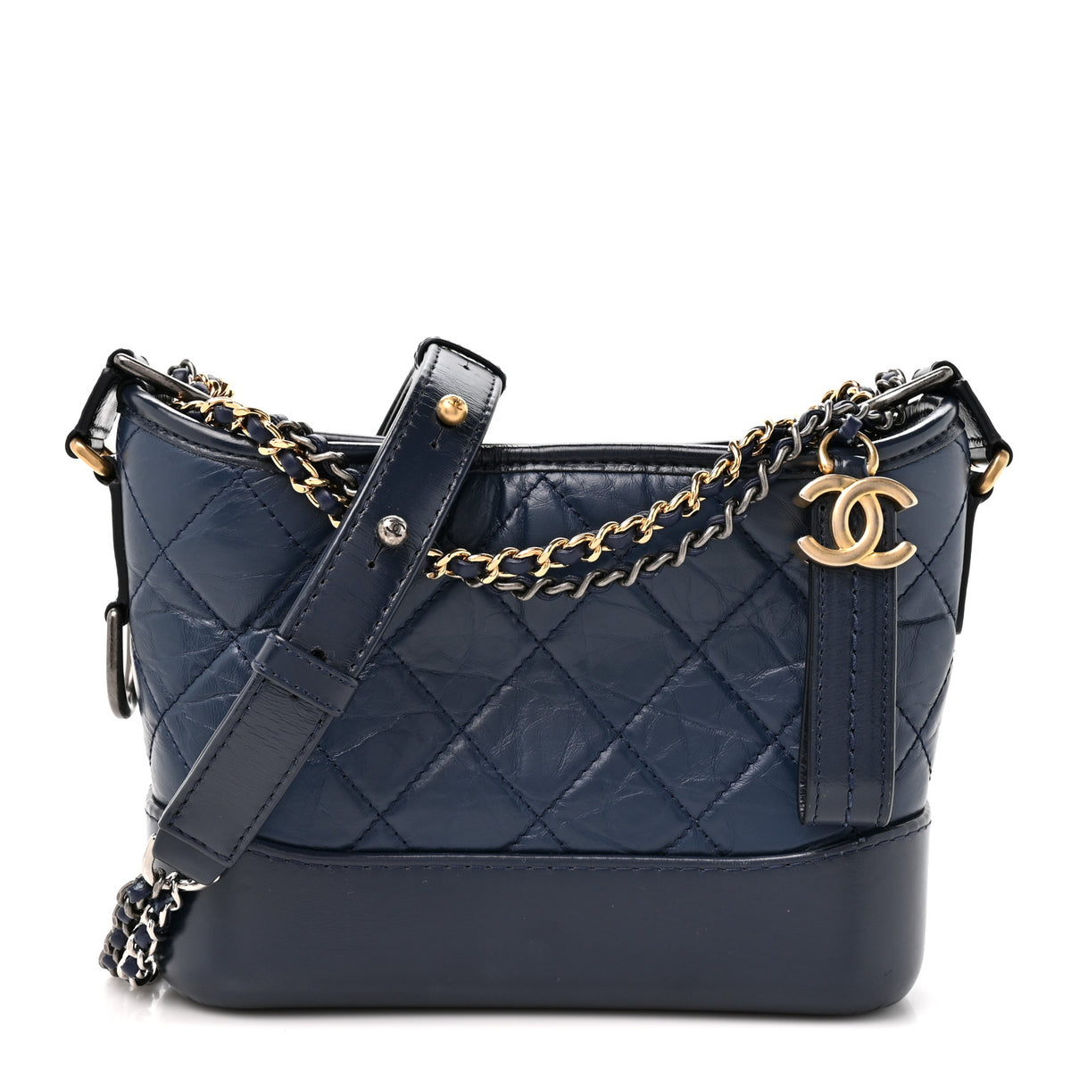 Aged Calfskin Quilted Small Gabrielle Hobo Navy