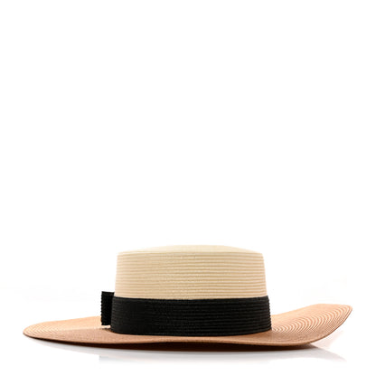 Gucci Straw Effect Fabric Wide Brim Hat With Bow XS White Black 1 of 9
